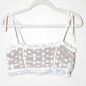 Majorelle Sawyer Crop Top S White Polka Dot Mesh Shirred